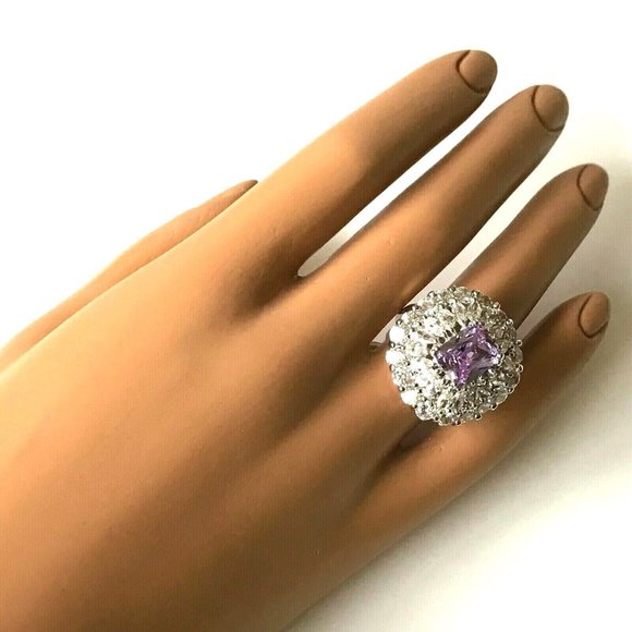 Vintage Art Deco Purple CZ Cocktail Ring Size 7 Camilla Lucia Silver Plated - Picture 6 of 12